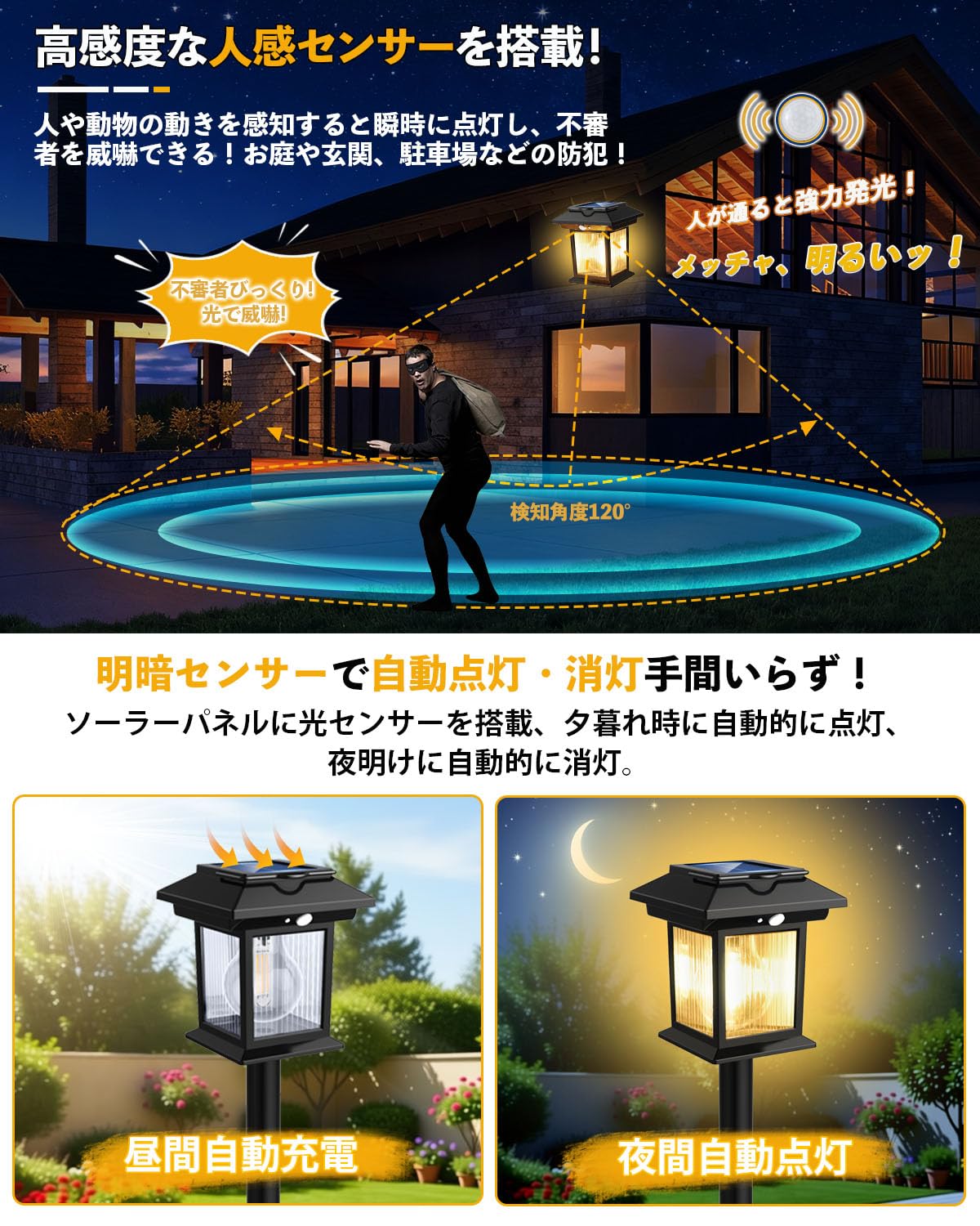 Amazon.co.jp: ソーラーライト 屋外 ガーデンライト 高辉度 電球色 光